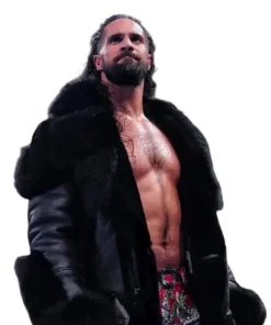 Seth rollins monday night raw black fur leather jacket