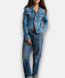 Sydney Sweeney Cinched Waist American Eagles Jeans Denim Jacket