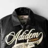 Adidem Asterisks Crocodile Cursive Black Leather Bomber Jacket