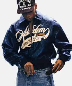 Adidem Asterisks Crocodile Cursive Leather Bomber Jacket