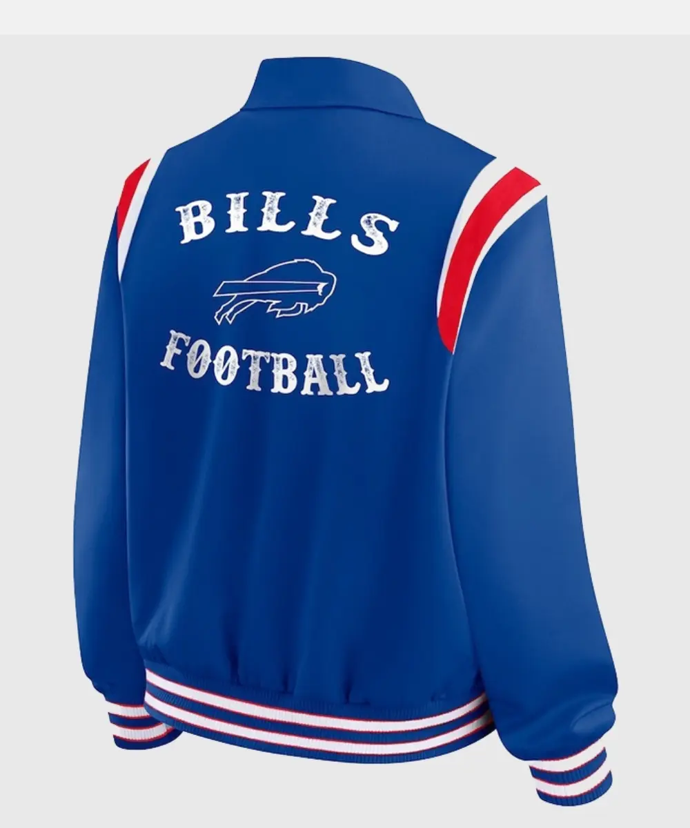 Buffalo Bills 2025 Erin Andrews Royal Satin Varsity Full-Snap Jacket For Women