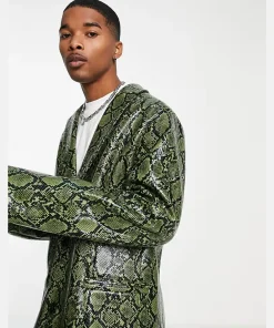 COLLUSION Mens Snake Print Bazer In Green