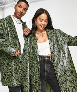 COLLUSION Unisex Snake Print Bazer In Green