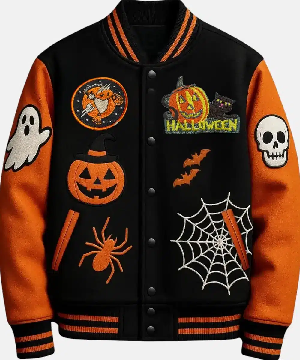 Halloween Pumpkin Patches Varsity Bomber Jacket