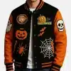 Halloween Pumpkin Varsity Bomber Leather Jacket