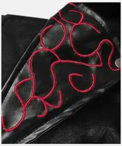 Halloween Steampunk Leather Coat Red Embroidery Design