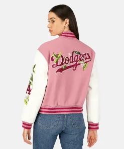 New Era Los Angeles Dodgers Cosmetic Pink Floral Varsity Jacket Women's
