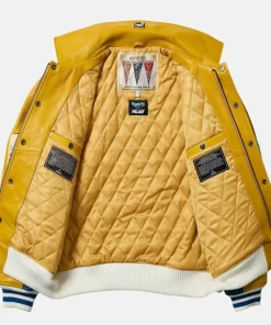 Palace Doraemon Avirex Leather Bomber Jacket For Unisex - Yellow