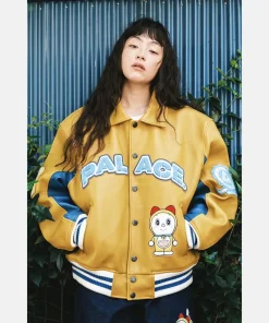 Palace Unisex Doraemon Avirex Yellow Leather Bomber Jacket Women
