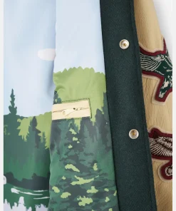 Roots Outdoor 24 Green Varsity Bomber Jacket - Green and OFF White