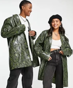 Shop COLLUSION Unisex Snake Print Bazer In Green