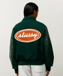 Stussy Script Oval Green Varsity Jacket