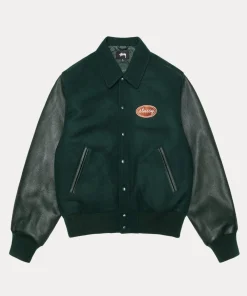 Stussy Script Oval Varsity Jacket Green