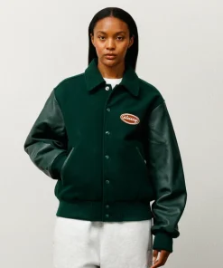 Stussy Women Script Oval Varsity Jacket Green