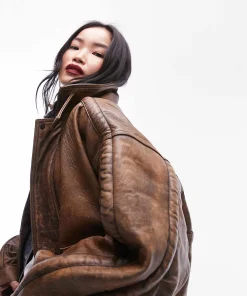 Topshop premium real leather bomber jacket