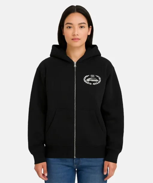 Unisex Corteiz x BBK Royale Zip Black Fleece Hoodie