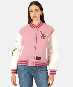 Women's Los Angeles Dodgers Cosmetic Pink Floral Varsity Jacket