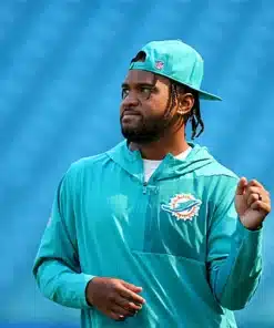 2025 tua tagovailoa nike miami dolphins aqua sideline coach half zip jacket