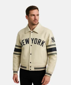 AVIREX & Kith For The New York Yankees White Leather Jacket
