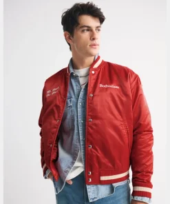 Abercrombie Budweiser Varsity Bomber Jacket Red