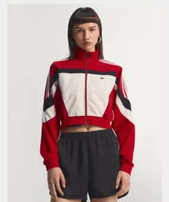 Adidas Women Blocking Red Cropped Track Jacket