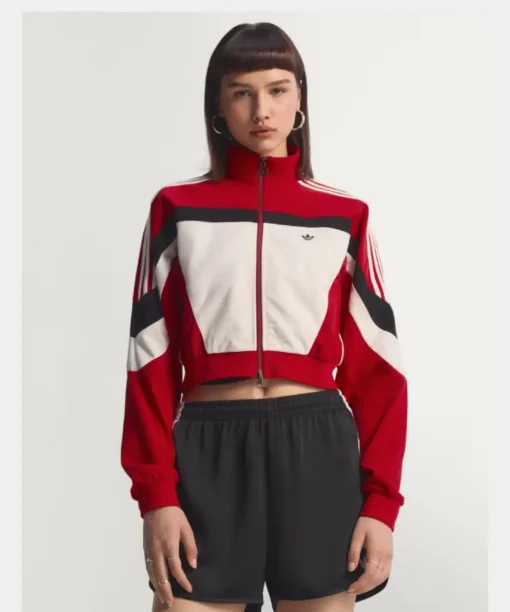 Adidas Women Blocking Red Cropped Track Jacket