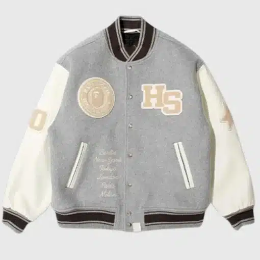 Bape x highsnobiety varsity jacket grey
