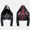 Bat Hat Design PU Leather Hooded Short Jacket