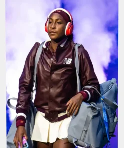 Coco Gauff Maroon Leather Jacket