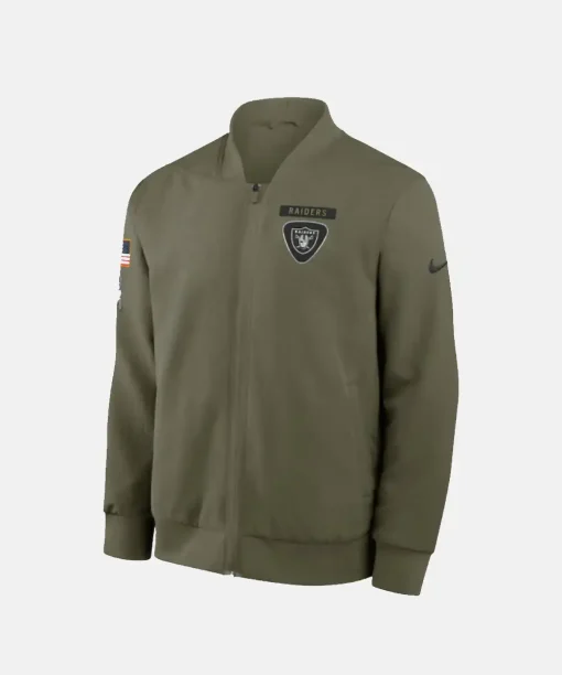Las Vegas Raiders Nike 2025 Salute To Service Unstoppable Force Olive Full-Zip Bomber Jacket