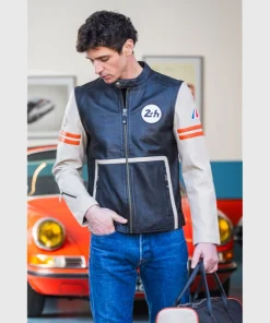 Mans karl 24h le ecru black leather jacket