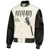 Mens-Chicago-White-Sox-PLEASURES-White-Full-Snap-Varsity-Jacket