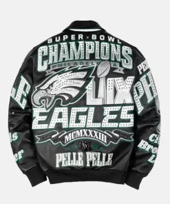 Pelle Pelle Eagles Black Leather Bomber Jacket Meek Mill Super Bowl Champions