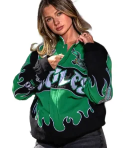 Philadelphia Eagles Womens Kelly Green Racing Jacket