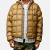 Stussy Mens Midweight Hooded Puffer Jacket Khaki