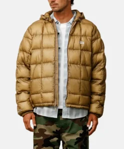 Stussy Mens Midweight Hooded Puffer Jacket Khaki