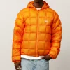 Stussy Mens Midweight Hooded Puffer Jacket orange