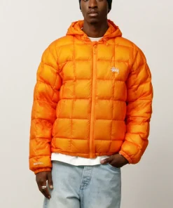 Stussy Mens Midweight Hooded Puffer Jacket orange