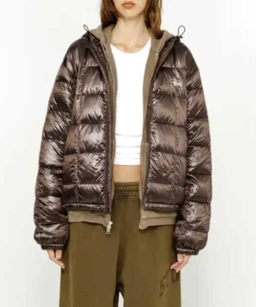Stussy Womens Midweight Hooded Puffer Jacket brown