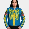 Supreme Vanson Skeleton Bones Zippered Blue Leather Biker Jacket For Men & Women