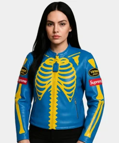 Supreme x Vanson Women Blue Leather Bones Jacket