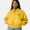 Vale Forever Valley Coach Bomber YELLOW LEATHER Jacket WOMENS