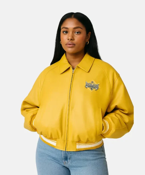 Vale Forever Valley Coach Bomber YELLOW LEATHER Jacket WOMENS