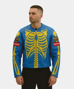 Vanson x Supreme Mens Leather Bones Jacket Blue
