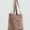 Beige Suede Leather Shopper Bag