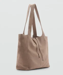 Beige Suede Leather Shopper Bag