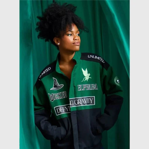 BoxLunch Wicked Elphaba Defying Gravity Racing Jacket – Green & Black