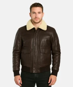 Classic Brown Sheepskin Aviator Jacket