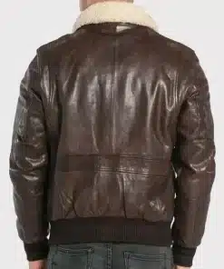 Classic Brown Sheepskin Leather Aviator Bomber Jacket