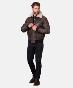 Fellfoot Shearling Leather Chocolate Brown Aviator Jacket